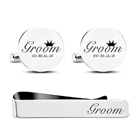 Set-of-Silver-Cufflinks-Customized-Tie Bar-Name