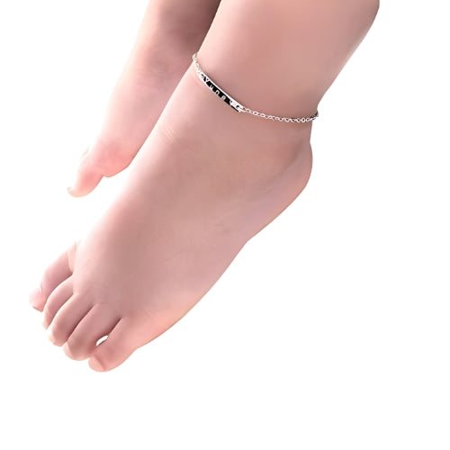 Silver Anklet Customized Engraved Name  Personalized