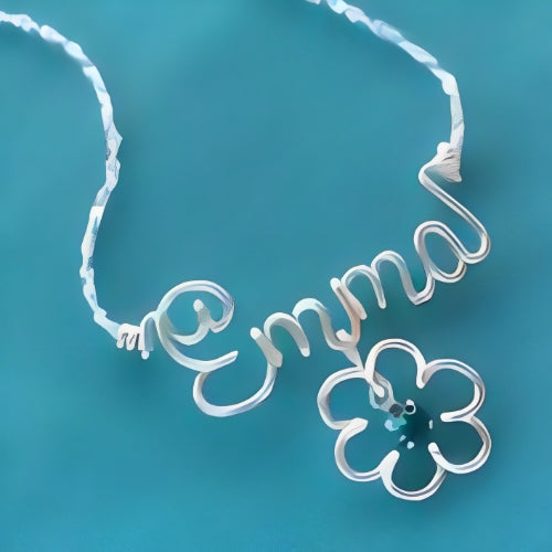 Silver Anklet Customized Name with Flower   Personalized Name