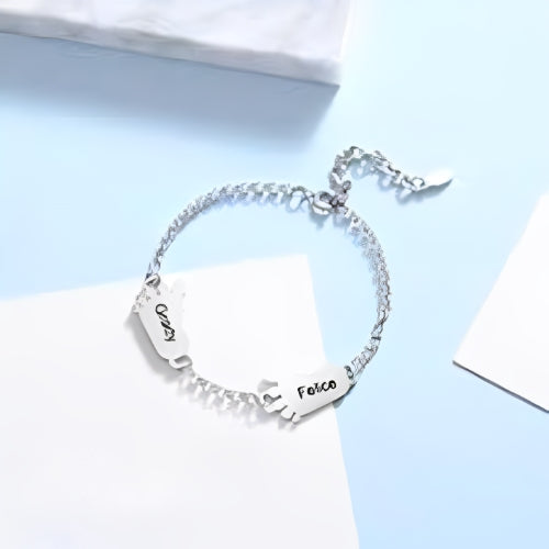 Silver Anklet Foot Design Custmized names 1-4 Personalized Names