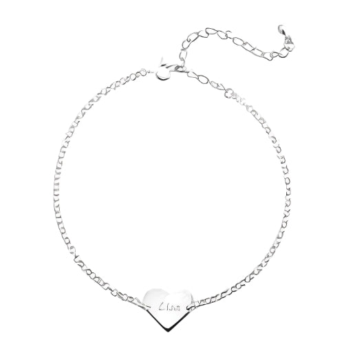 Silver Anklet Heart Shape Custmized Engraved Name Personalized Engraved Name