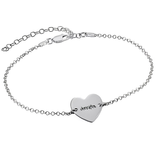 Silver Anklet Heart Shape Custmized Engraved Name Personalized Engraved Name