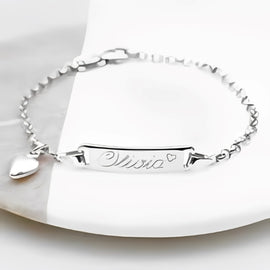 Silver Anklet Rectangle Shape with Heart Customized Engraved Name