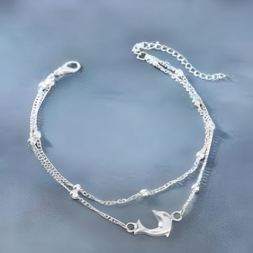 Silver Double Anklet Whale Design Custmized Personalized