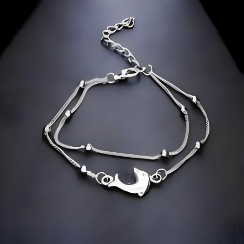 Silver Double Anklet Whale Design Custmized Personalized