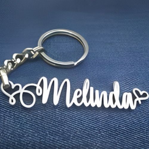 Silver Keychain Customized Name with Heart Design Pesonalised Name