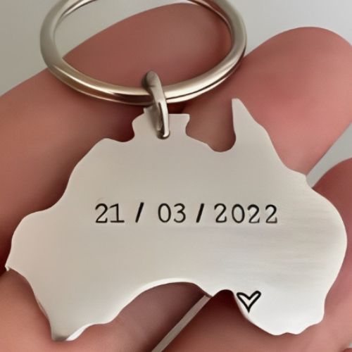 Silver Keychain Map Design Customized Name Date Pesonalised Name Date Quote