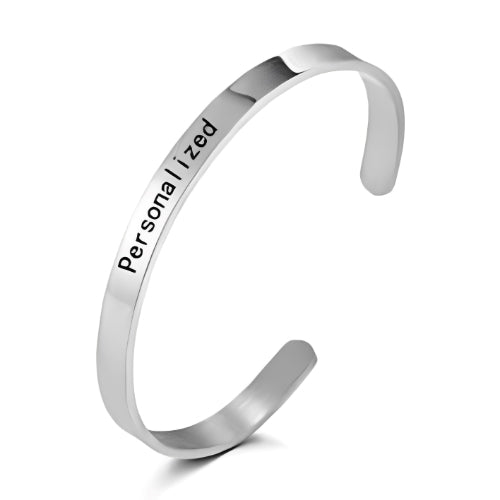 Thin Men Silver Bangle Customized Quote Name  Engraved Name jewels.