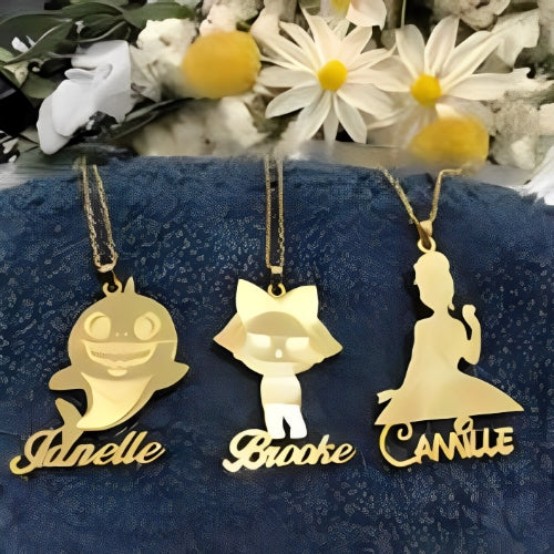 AALIA JEWELRIES cartoon customized name gold pendant personallized necklace gift for kids baby Birth Birthday