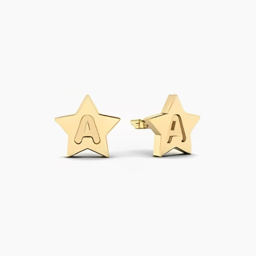 customized Earrings Star Shape Engraved Letters Initials Gold Gilrs Kids Personalized Letter Jewelry