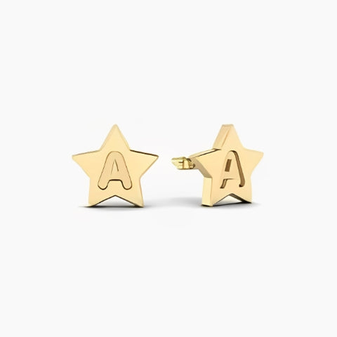 customized Earrings Star Shape Engraved Letters Initials Gold Gilrs Kids Personalized Letter Jewelry