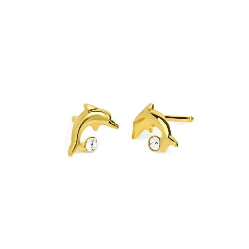 customized Gold Dolphin Shape with Zircon stud Earrings Gilrs Kids Personalized Letter Jewelry