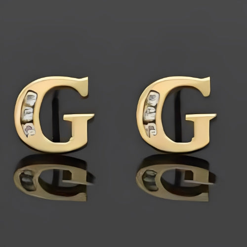 customized Gold Stud Earrings Letter Shape Initials with Zircon Gilrs Kids Personalized Letter