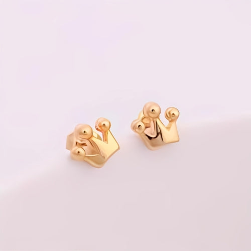 customized Gold stud Earrings Crown Shape Personalized Jewelry Gift Kids Gilr Baby