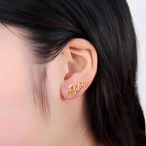 customized Name Stud Earrings wth Crwon Gold Gilrs Kids Personalized Name
