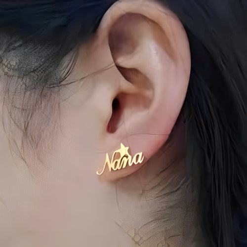 customized Name Stud Earrings wth Star Gold Gilrs Kids Personalized Name