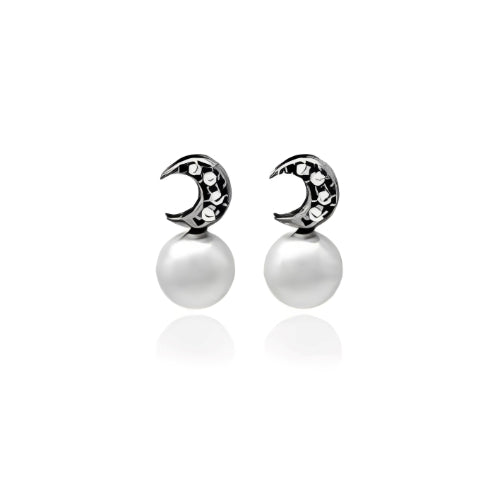 Customized Silver Moon Shape with Pearl stud Earrings Gilrs Kids Personalized Jewelry