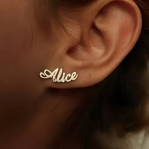 AALIA JEWELRIES customized Stud Curved Earrings Name Silevr Gilrs Kids Personalized Name
