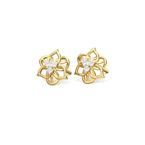 customized Stud Earrings Flower Shape with Zircons Gold Gilrs Kids