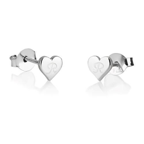 customized Stud Earrings Heart Shape Engraved Letter Initial Silver Gilrs Kids Personalized Letter Jewelry