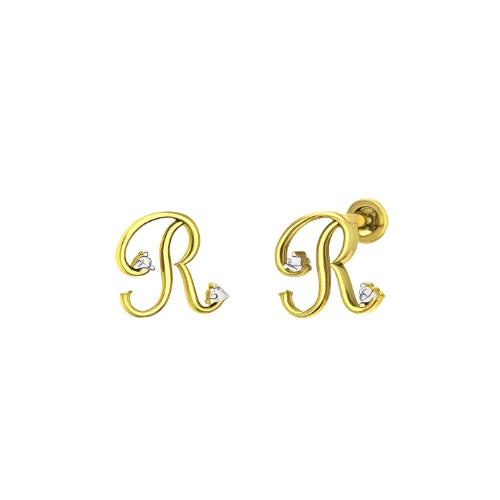 customized Stud Earrings Letter Initial Shape with Zircons Gold Gilrs Kids Personalized Letter