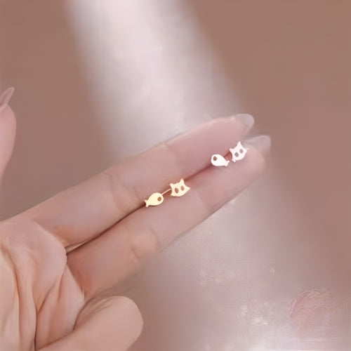 customized Stud Earrings cat fish Shape Gold Gilrs Kids Personalized