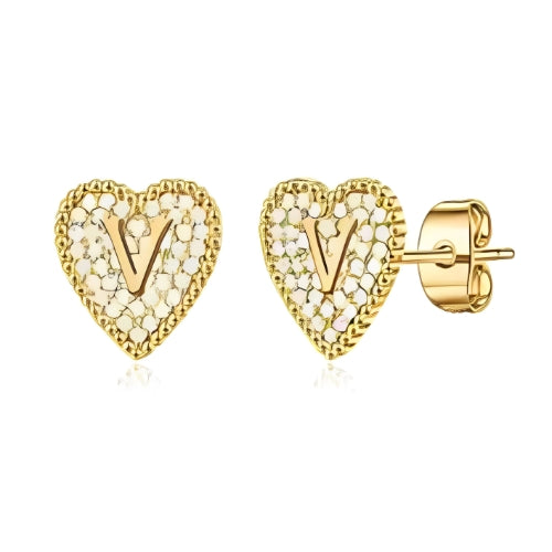 customized Stud Heart Shape Earrings with Zircons Initials Gold Gilrs Kids Personalized Letter