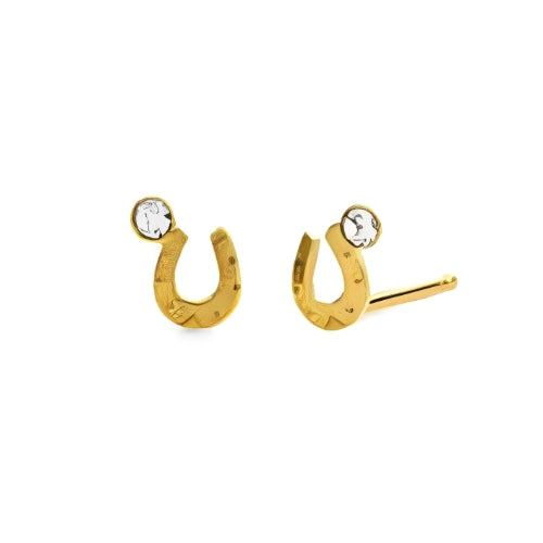 customized Stud Soe horse Shape Gold Earrings with Zircon Gilrs Kids Personalized Jewelry