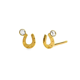 customized Stud Soe horse Shape Gold Earrings with Zircon Gilrs Kids Personalized Jewelry