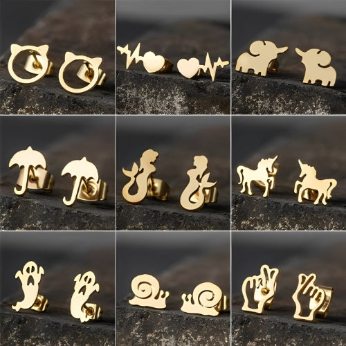 customized Stud Various Shape Earrings Gold Gilrs Kids Personalized Jewelry