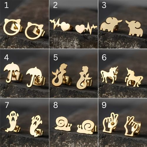 customized Stud Various Shape Earrings Gold Gilrs Kids Personalized Jewelry