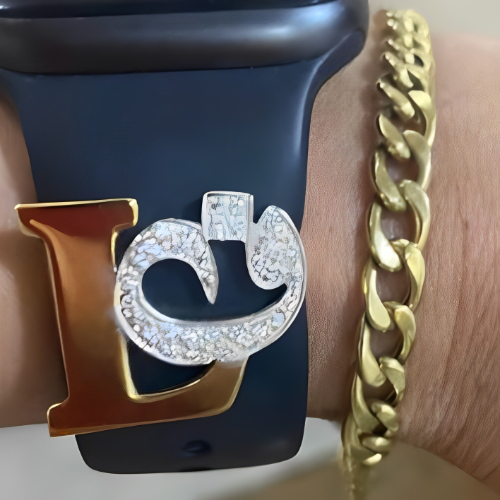 watch attachemnt accesroy for your watch Customized Initials Gold Silver Arabic English Font Personalised Initilas with Zircon._cleanup