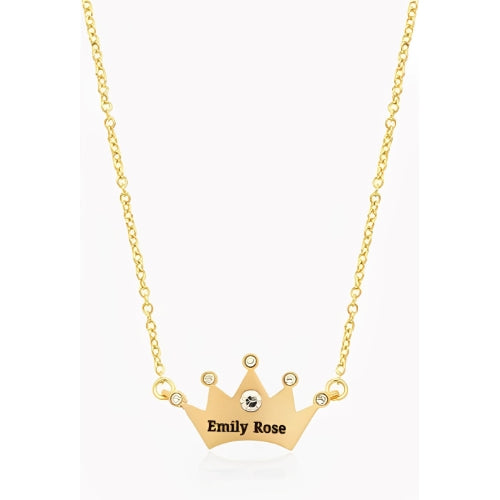 AALIA JEWLERIES Gold customized Crown Shape with Zircon Engraved names personalized Name kids with Pendant necklace Jewelry Gift for baby kids Birth Birthday Mom