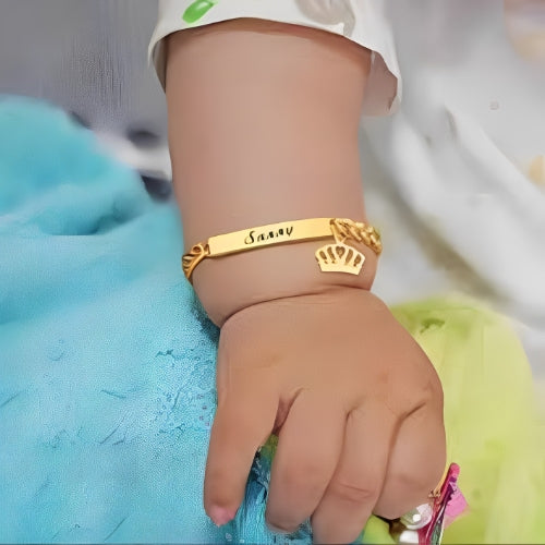 Ikids jewelry, kids bracelet, personalized Gold name with Crown bracelet, custom name bracelet