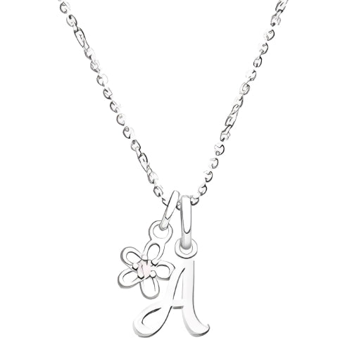 AALIA JEWLERIES Silver customized Initial with flower and Zircon personalized Name kids with Pendant necklace Jewelry Gift for baby kids Birth Birthday Mom