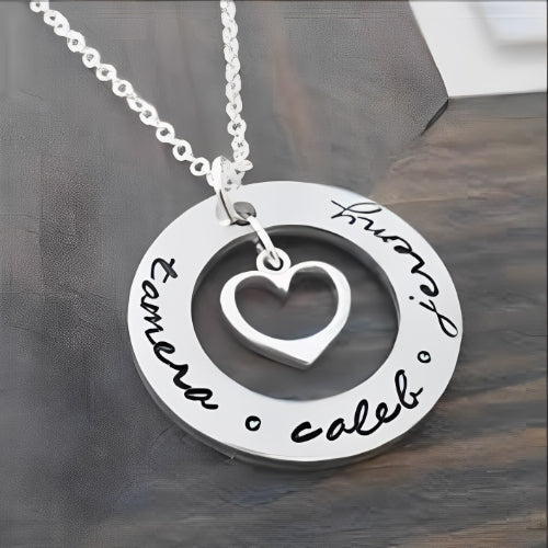 AALIA JEWLERIES Customized  Engraved Name Circle Centered Heart Personalized Name Kids Baby Necklace With Zircon Jewelry Gift  For Baby Kids Girls  Birthday