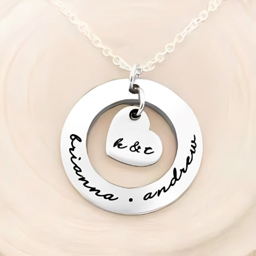 AALIA JEWLERIES Customized  Engraved Name Circle Centered Heart Personalized Name Kids Baby Necklace With Zircon Jewelry Gift  For Baby Kids Girls  Birthday