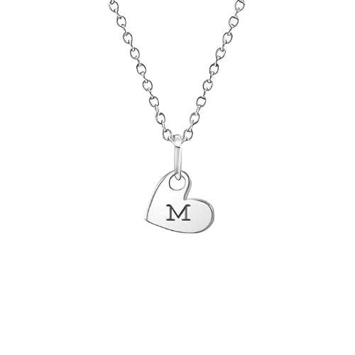 AALIA JEWLERIES Customized Heart Shape Engraved Initial Personalized Name Kids Baby Silver Customized Initials Necklace Jewelry Gift For Baby Kids Girls Birth