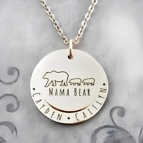 AALIA JEWLERIES Customized Round Shape Engraved Names Or Quote Personalized Name Kids Baby Silver Necklace Jewelry Gift For Baby Kids Girls  Birth Birthday Mom Dad