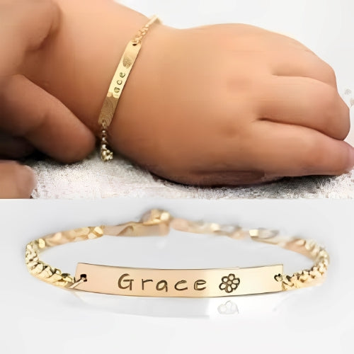 kids jewelry Silver Personalised Engraved Name bracelet with Flower Customized Name bracelet