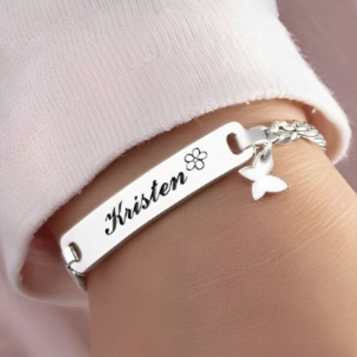 kids jewelry kids bracelet personalized Silver name with Butterfly bracelet custom name bracelet