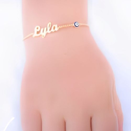 kids jewelry plain bracelet Gold with Evil Eye bracelet custom Name bracelet