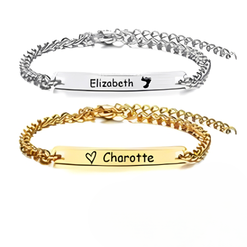 kids jewels Personalised Engraved Name  bracelet Gold or Silver with Heart or Footprint Custom Name bracelet