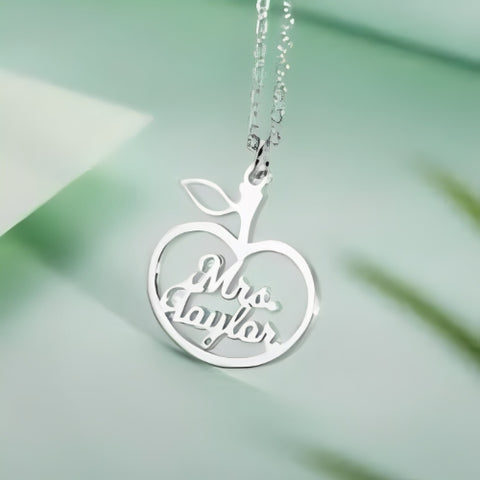 AALIA JEWLRIES APPLE SHAPE SILVER ERSONALISED NAME PENDANT.