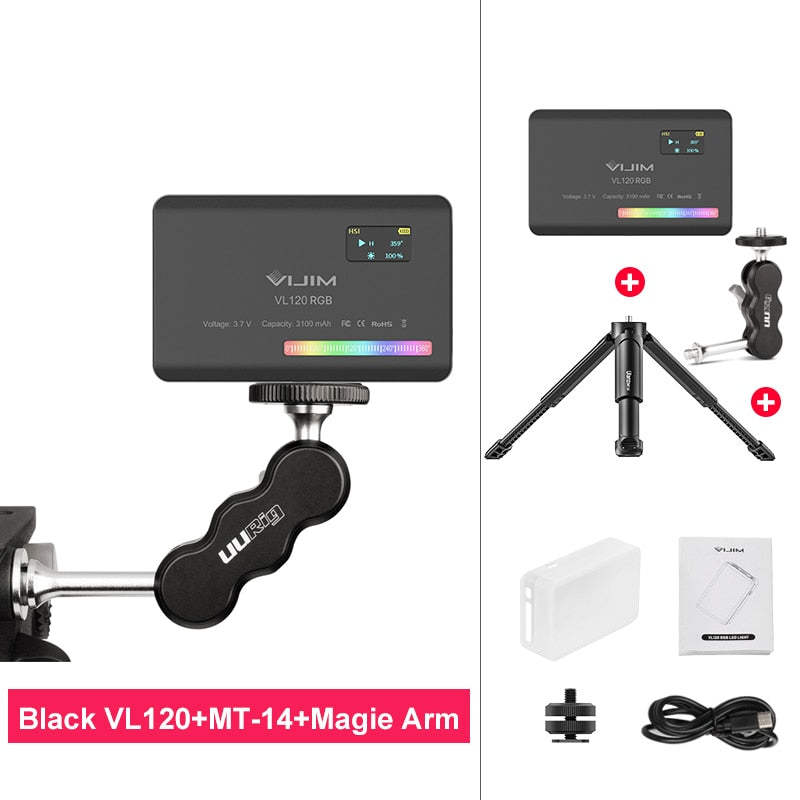 Ulanzi VL120 RGB Compact Video Light with Display Screen Diffuser Mini Camera RGB Light Smartphone Selfie Lighting 3100mAh