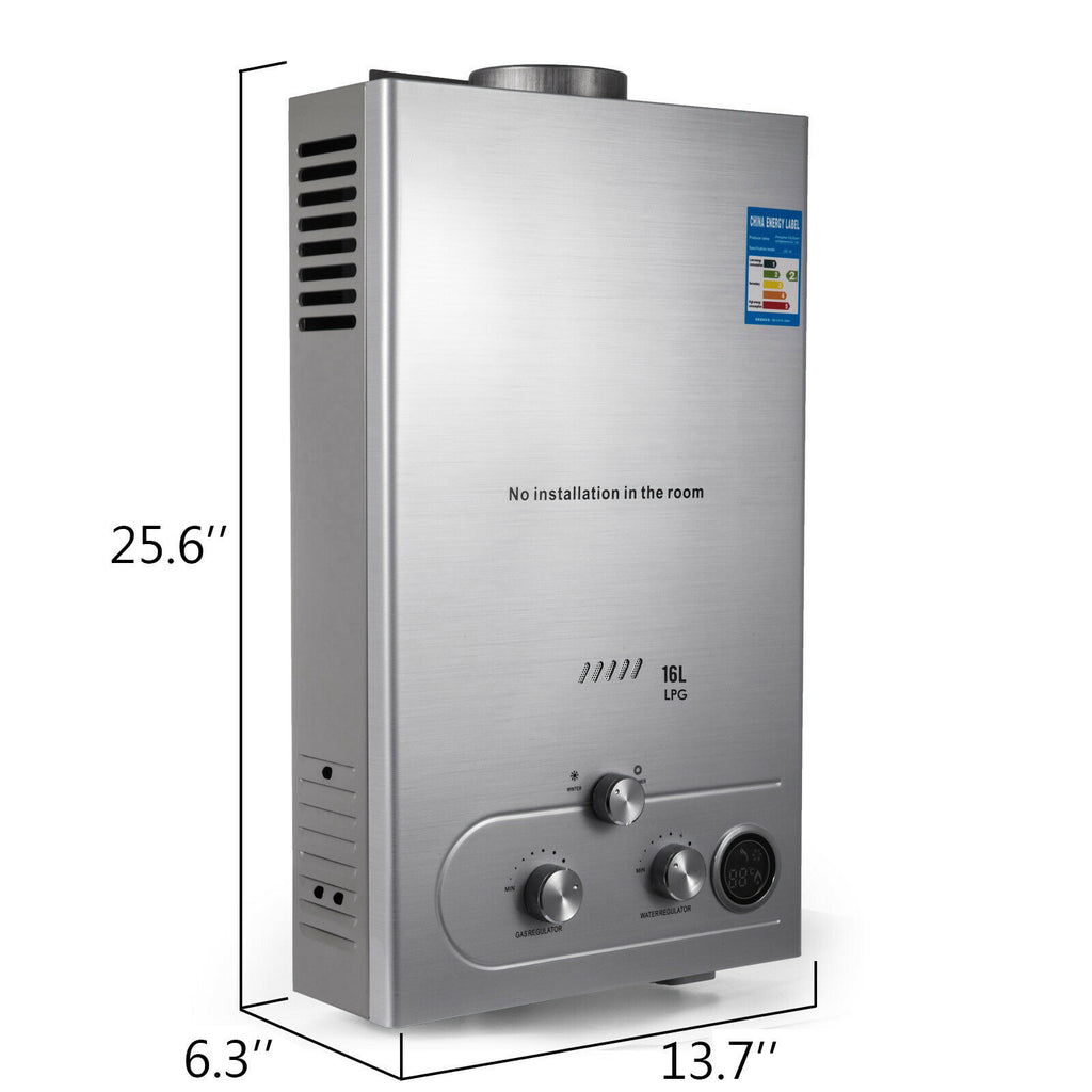 VEVOR 6L/8L/10L/12L/16L/18L LPG Propane Gas Instant Hot Water Heater Boiler Outdoor Stainless Steel