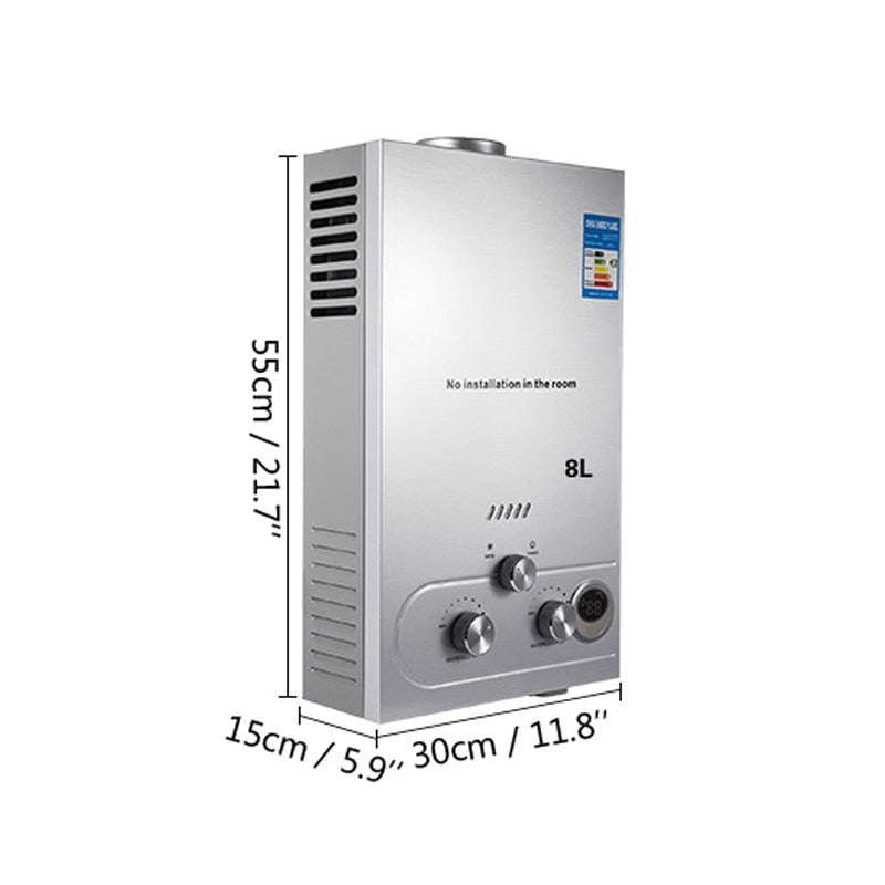 VEVOR 6L/8L/10L/12L/16L/18L LPG Propane Gas Instant Hot Water Heater Boiler Outdoor Stainless Steel