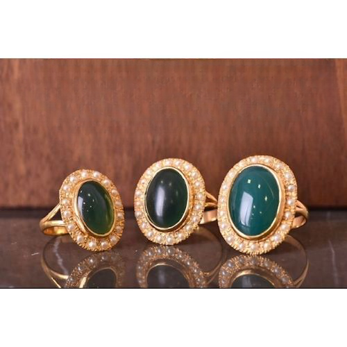 Albahaa. Set of 2 pieces Earrings & Rings made of Gold & green Stone with Pearls for special Gifts like Wedding Anniversay, (2)_cleanup