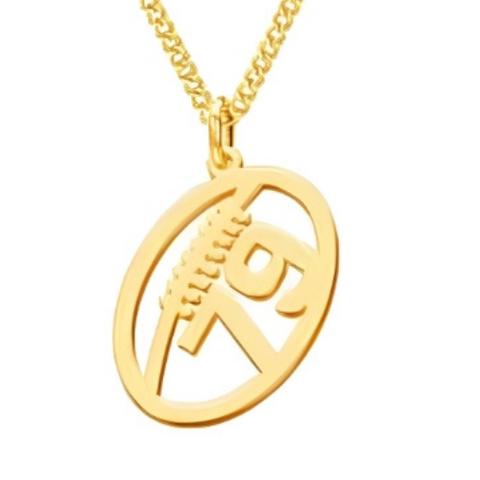 American-Football-Symbol-Gold-Customized -players-numbers- Men-Women- Necklac.