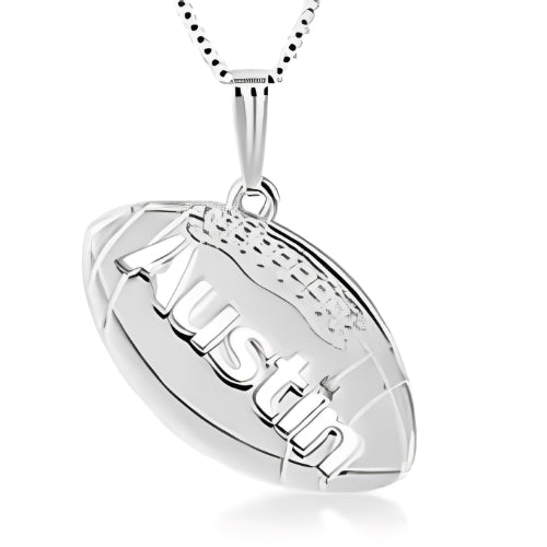 American Football Symbol-Silver Customized Name-Initials-team-initials- Men-Women-Silver- Necklace.